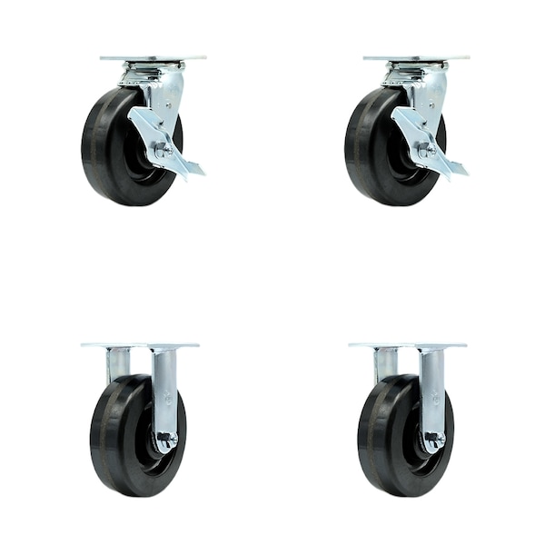 6 Inch Phenolic Caster Set with Ball Bearings 2 Brakes 2 Rigid